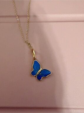 Gold Butterfly Pendant Necklace Blue Inlay- NEVER WORN rellery x Devin cordle